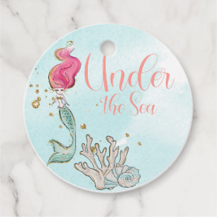 Étiquettes Cadeau Sous l'aquarelle de la sirène de mer