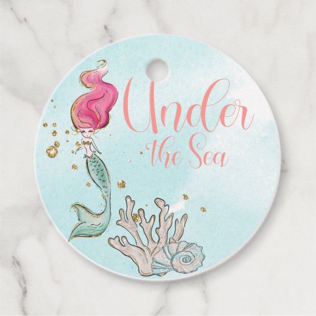 Étiquettes Cadeau Sous l'aquarelle de la sirène de mer (Devant)