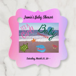 Étiquettes Cadeau Sous le Baby shower Sea Girl Arrière - plan rose