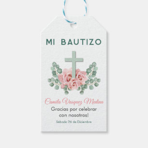 Étiquettes-cadeau Souvenirs pour Baptême Croix et Feuilles