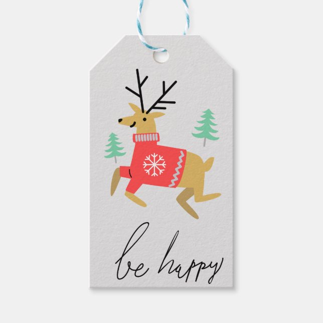 Étiquettes-cadeau Soyez heureux Reindeer (Devant)