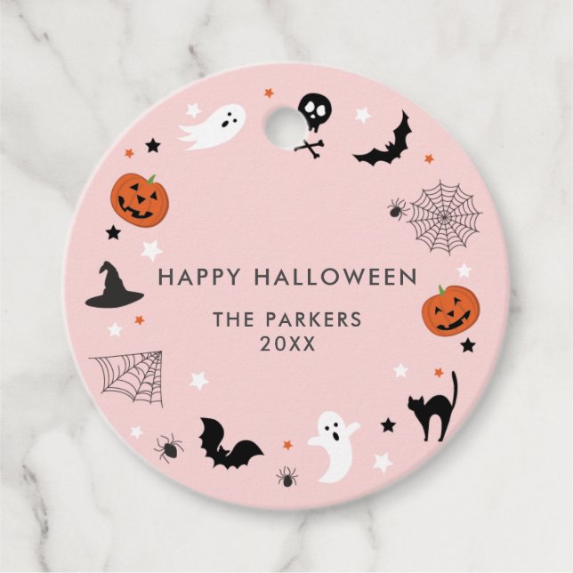 Étiquettes Cadeau Soyons éffrayants de la fête d'Halloween rose (Devant)