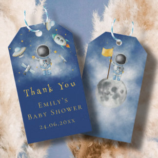 Étiquettes-cadeau Space baby Astronaut roquettes garçon galaxie bleu