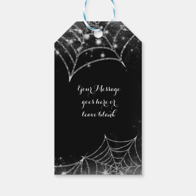 Étiquettes-cadeau Sparkling Spiderwebs Fête d'Halloween Favoriser (Devant)