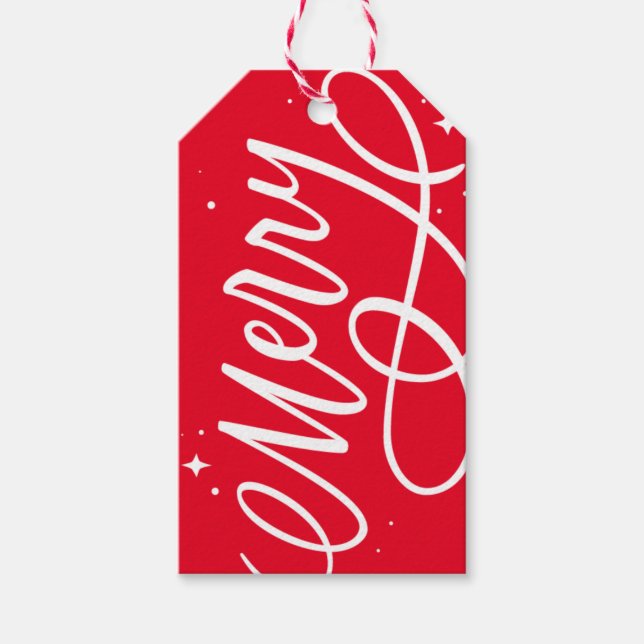 Étiquettes-cadeau Sparkly Bubbly Script Merry Holiday (Devant)