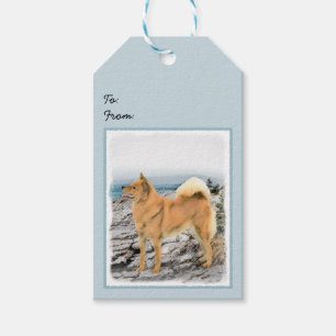 Étiquettes-cadeau Spitz finlandais à Seashore Peinture - Chien Art