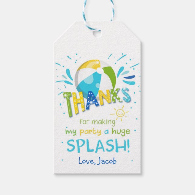 Étiquettes-cadeau Splish Pool Party Bash Merci (Devant)