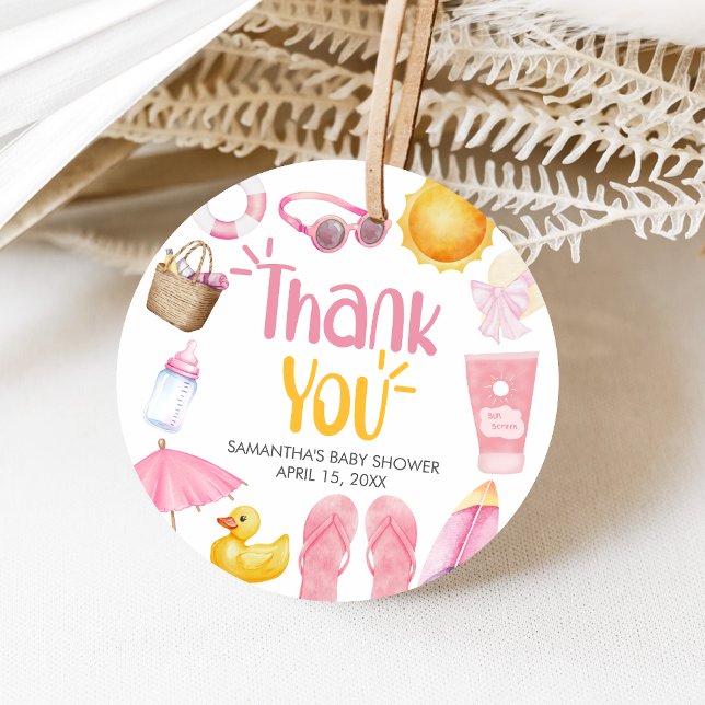 Étiquettes Cadeau Splish Splash Summer Baby Shower (Pink Splish Splash Baby Shower Favor Tags)