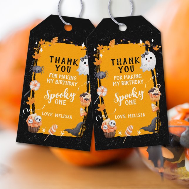 Étiquettes-cadeau Spooky One Cute Halloween Birthday Thank You (Créateur téléchargé)
