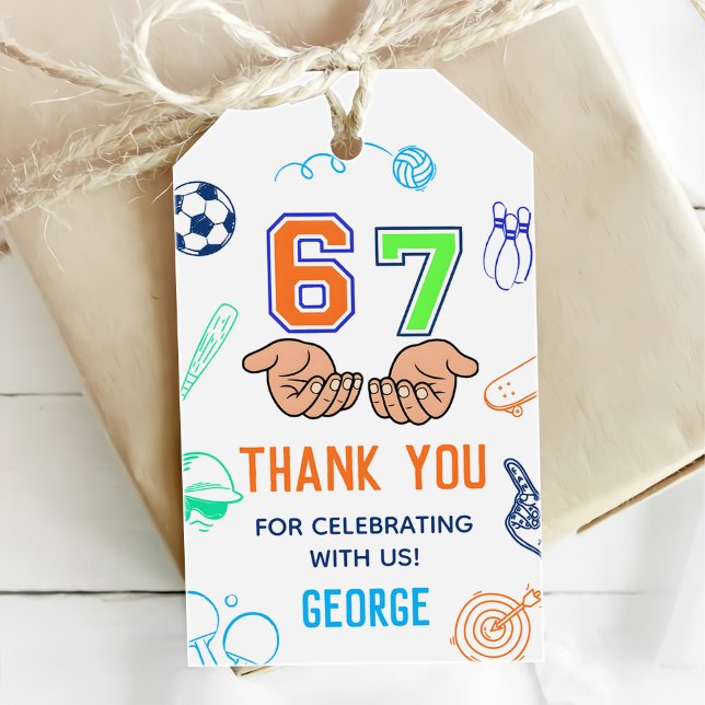 Étiquettes-cadeau Sports 6 7 Meme Trend Six Seven Birthday Party (Créateur téléchargé)