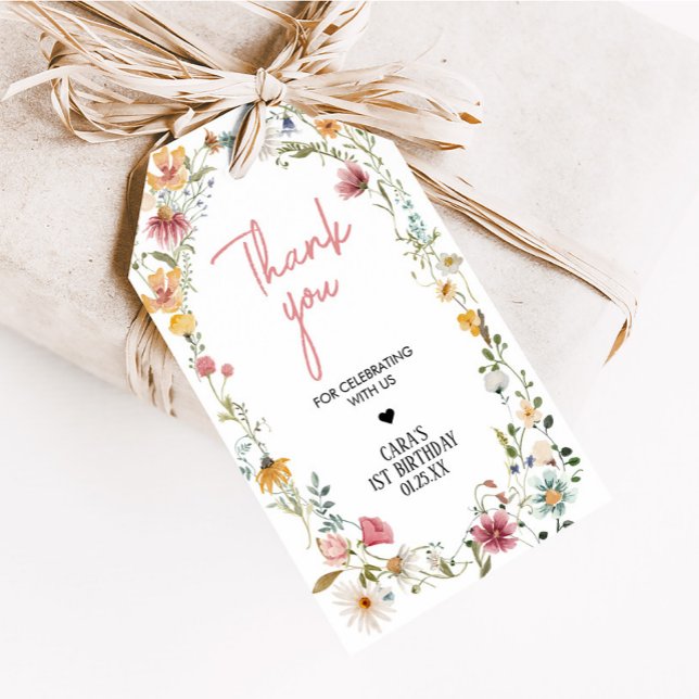 Étiquettes-cadeau Spring Little Fleur sauvage Anniversaire Fête Favo (Spring Little Wildflower Birthday Party Favor Tags)