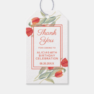 Étiquettes-cadeau Spring Red Tulip Stylish Flora 60e anniversaire