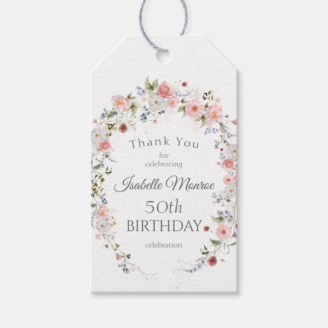 Étiquettes-cadeau Spring Wildflowers 50th Birthday Thank You (Devant)