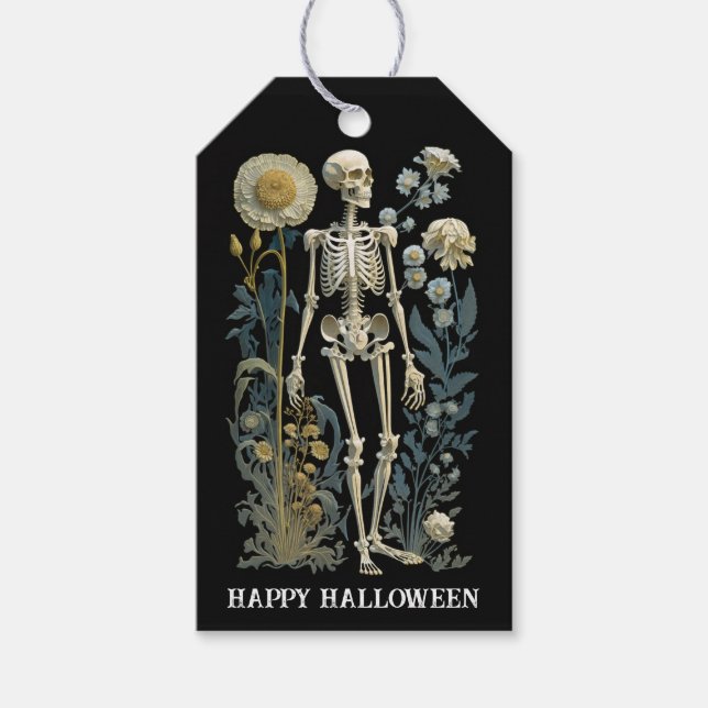Étiquettes-cadeau Squelette Lunatique Halloween | Botanique Sombre e (Devant)