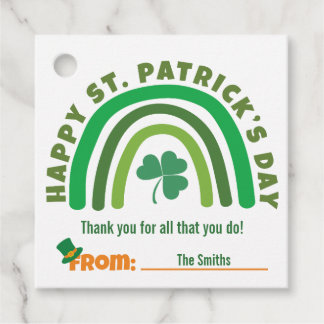 Étiquettes Cadeau St Patrick's Day - Boho vert Rainbow Clover