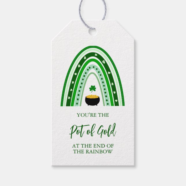 Étiquettes-cadeau St. Patrick's Day Pot of Gold Boho Rainbow Logo (Devant)