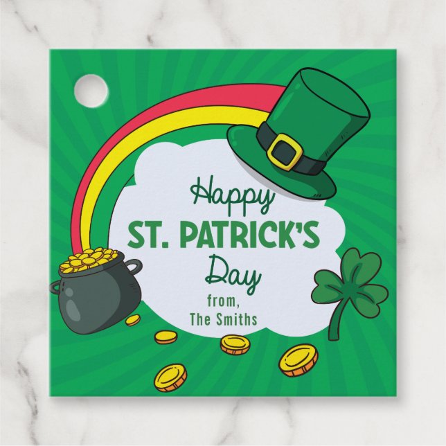 Étiquettes Cadeau St Patrick's Day - Verte Clover Arc-en-ciel (Devant)