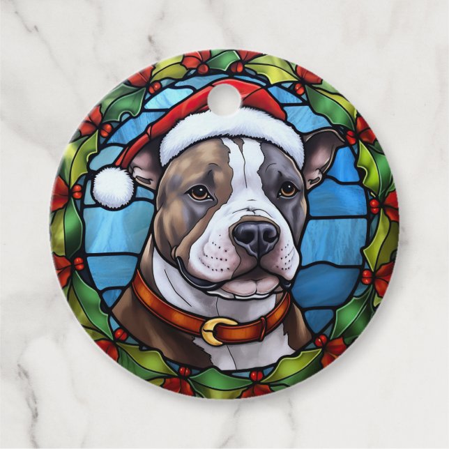 Étiquettes Cadeau Staffordshire Bull Terrier Vitrail Noël (Devant)