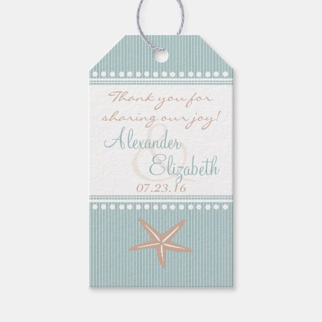 Étiquettes-cadeau Starfish Blue Beach Wedding Invité Favoriser Merci (Devant)