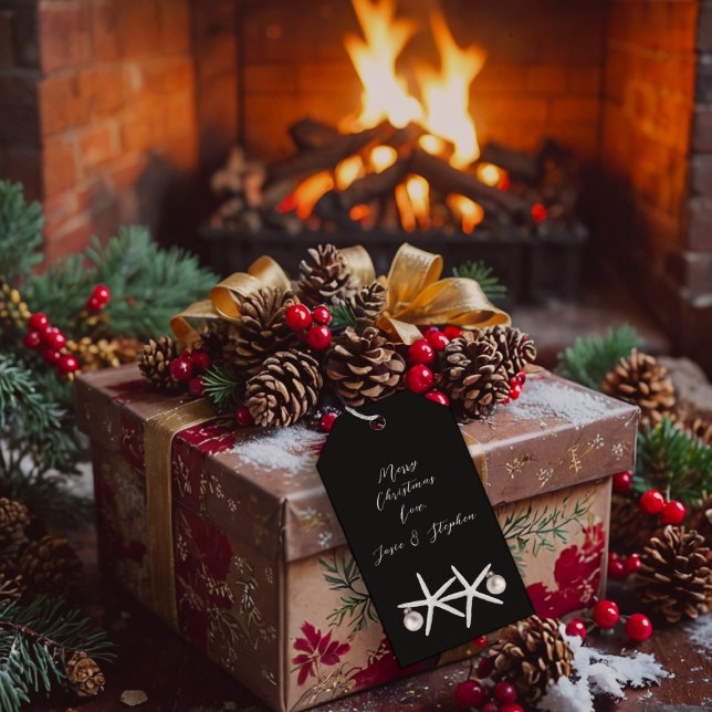 Étiquettes-cadeau Starfish Neutral Noir Cravate de Noël Sur les étiq (Créateur téléchargé)