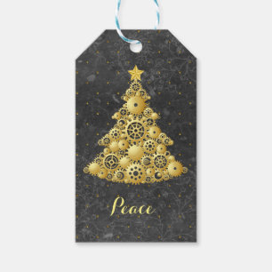 Étiquettes-cadeau Steampunk embraye l'arbre de Noël d'or
