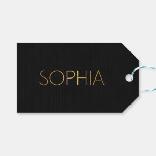 Étiquettes-cadeau Stencil personnalisé Police Sophia Gold Black