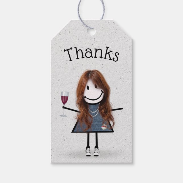 Étiquettes-cadeau Stick Girl avec Merci Basket (Devant)