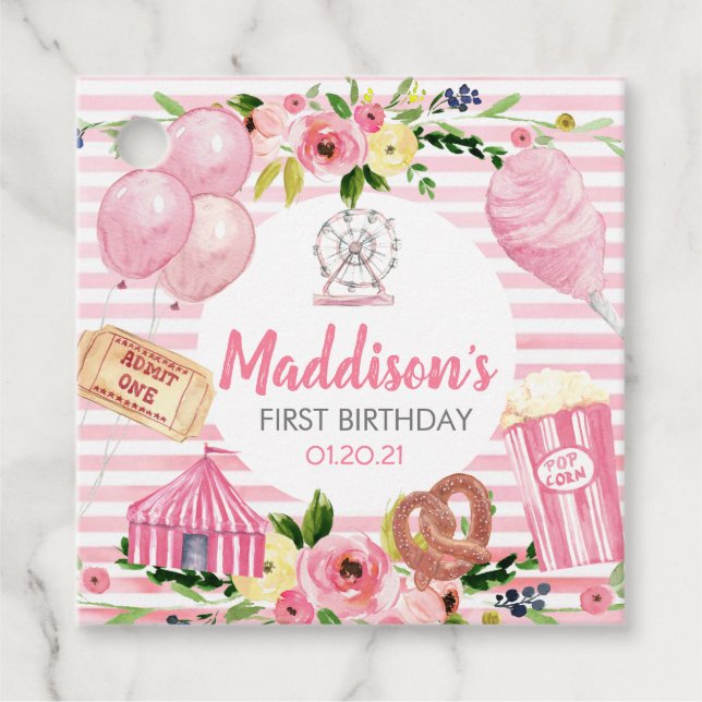 Étiquettes Cadeau Sticker d'anniversaire du Carnaval rose (Devant)