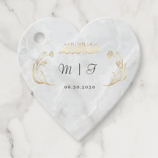 Étiquettes Cadeau Sticker Mariage de coeur Bismillah Gold Design (Devant)