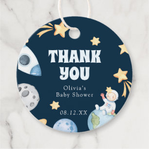 Étiquettes Cadeau Sticker rond du Baby shower spatial