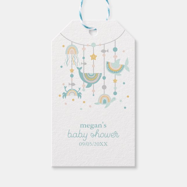 Étiquettes-cadeau Stickers Carrés animaux de mer Boho (Devant)