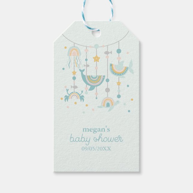 Étiquettes-cadeau Stickers Carrés animaux de mer Boho (Devant)