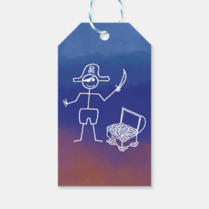 Étiquettes-cadeau Stickman Pirate Avec Aquarelle De Poitrine Au Trés