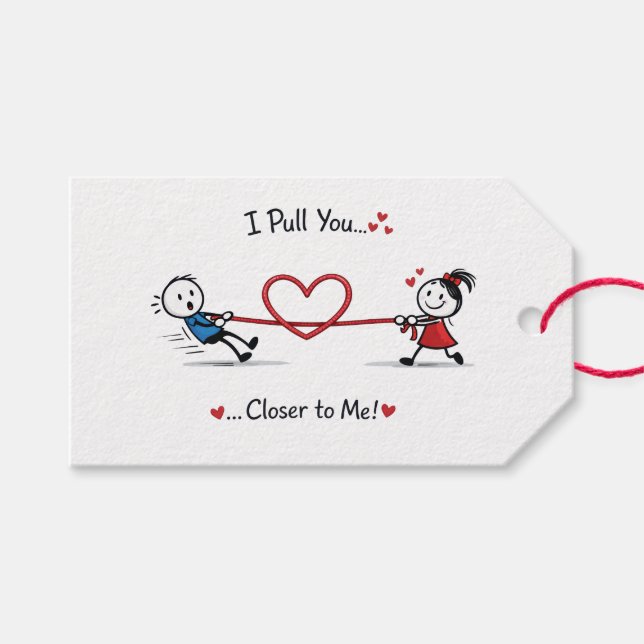 Étiquettes-cadeau Stickman Tug of Love (Devant (Horizontal))