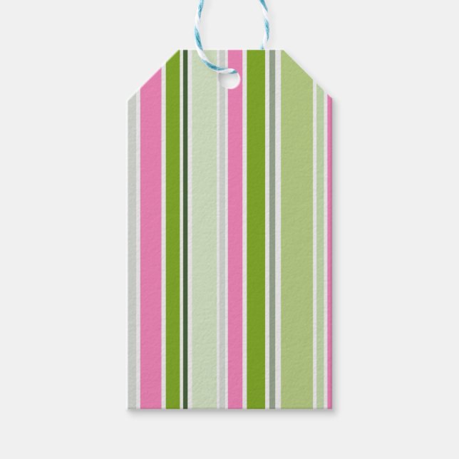ÉTIQUETTES-CADEAU STRIPES BLANCHES ROSES VERTES (Devant)