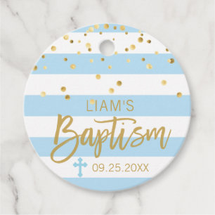 Étiquettes Cadeau Stripes Cross Pastel BLUE Gold BOYER BAPTISM