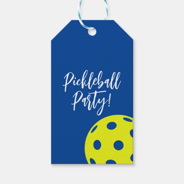 Étiquettes-cadeau Style Rétro Néon Bleu Thème Pickleball Anniversair (Devant)