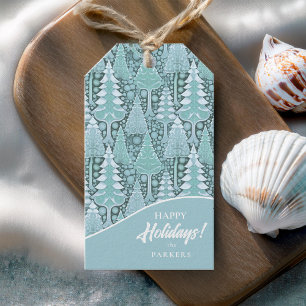 Étiquettes-cadeau Stylisé Coastal Christmas Trees Motif#6 ID1009