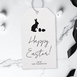 Étiquettes-cadeau Stylish Black And White Bunny Minimal Happy Easter