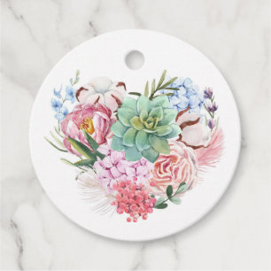 Étiquettes Cadeau Succulent Mariage de coeur floral Merci