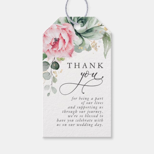 Étiquettes-cadeau Succulents et Fleurs roses Merci (Devant)
