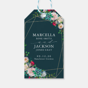 Étiquettes-cadeau Succulents et Mariage Gold Chic