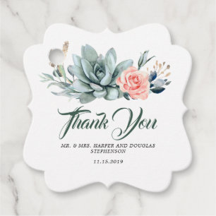 Étiquettes Cadeau Succulents Verdure Blush rose Mariage Floral