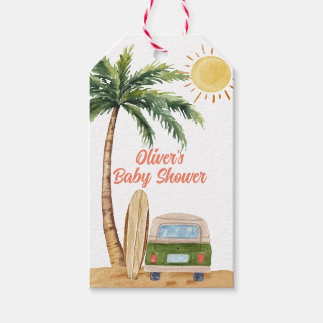 Étiquettes-cadeau Summer Boho Surf Plage Van Baby shower (Devant)
