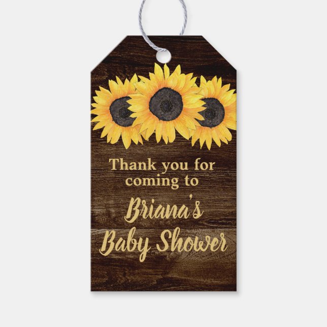 Étiquettes-cadeau Sunflowers Rustic Fall Faveurs Balises cadeaux Woo (Devant)