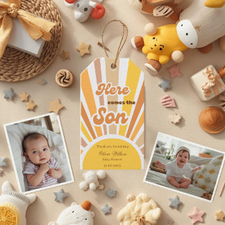 Étiquettes-cadeau Sunshine Baby Shower Boho Retro Yellow Sunshine