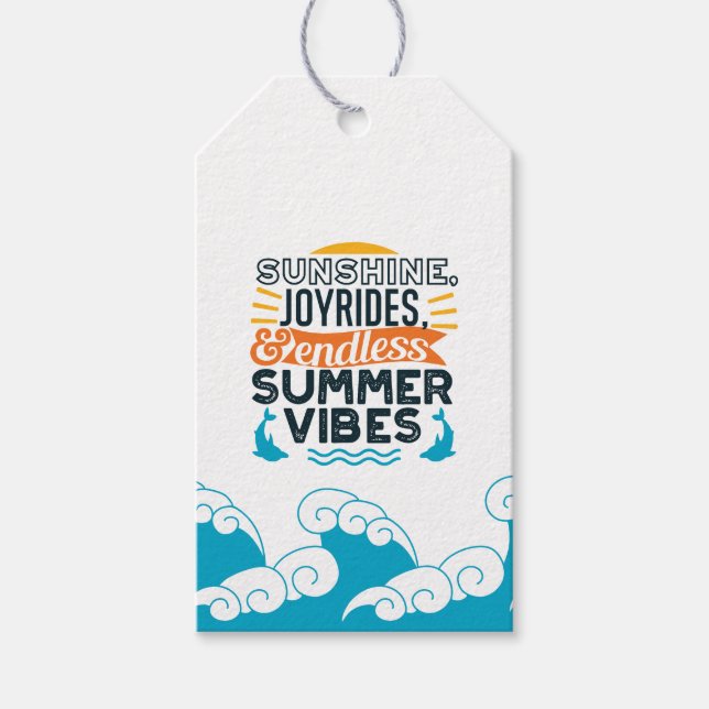 Étiquettes-cadeau Sunshine & Joyrides - Citation De Vibes D'Été Sans (Devant)