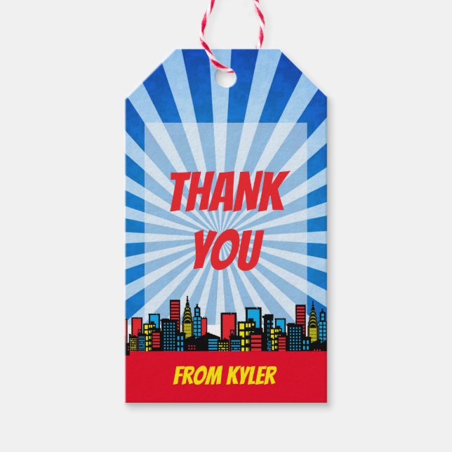 Étiquettes-cadeau Super Héros Merci (Devant)