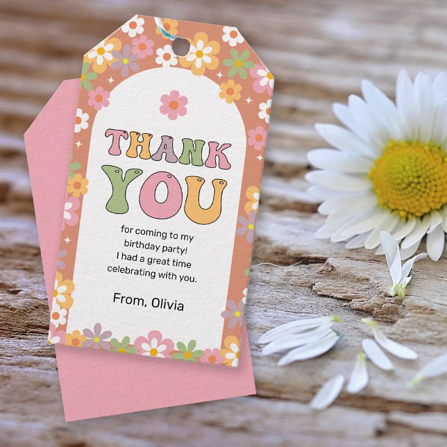 Étiquettes-cadeau Super marguerites hippie anniversaire Merci (Créateur téléchargé)