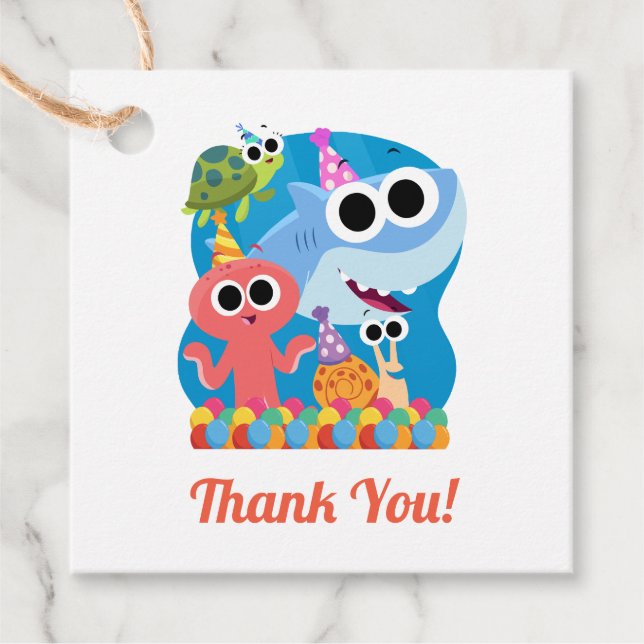 Étiquettes Cadeau Super simple | Finny Shark Confetti Anniversaire (Devant)